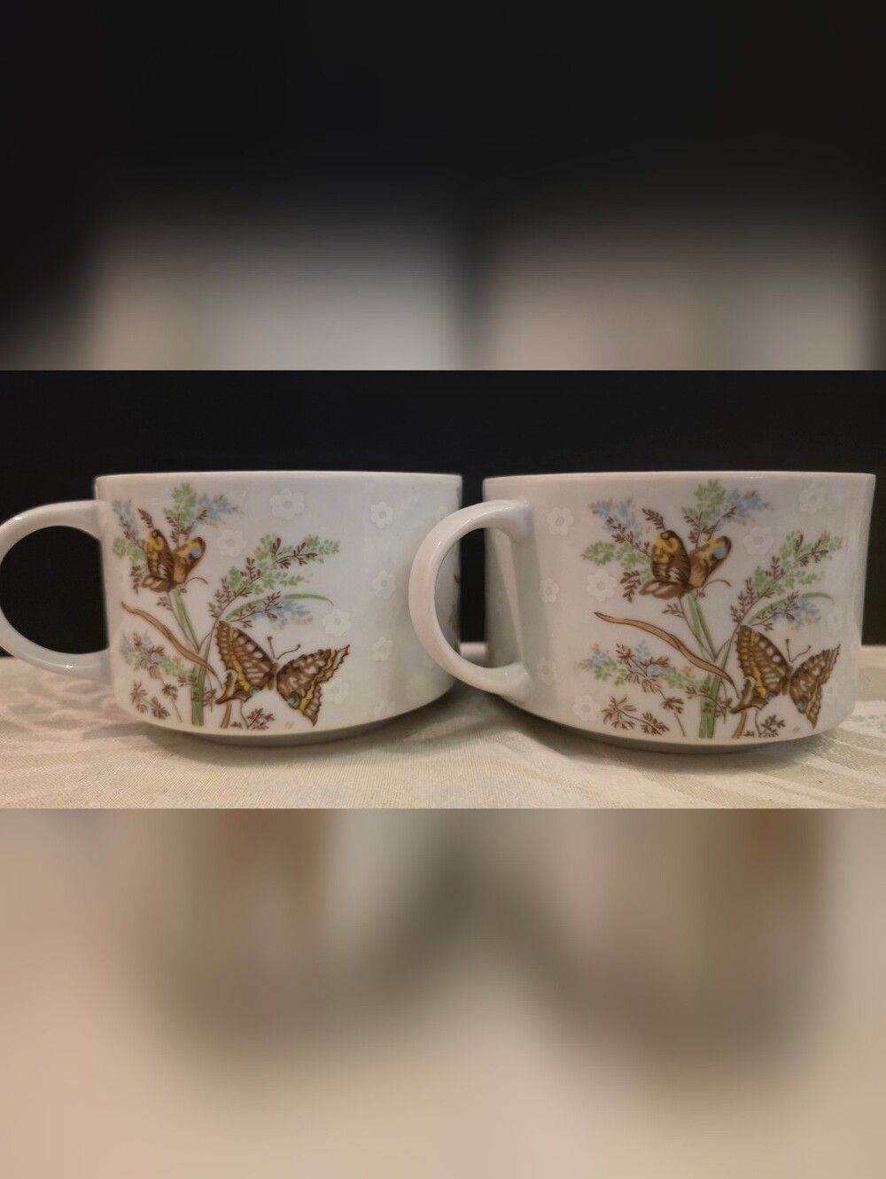 Vintage 1975 Enesco ' Bevy of Butterflies'  Porcelain 14 Oz Coffee/ Soup 2 Mugs